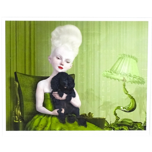 2202 - After Ray Caesar (b. 1958), Limited edition print, Guardian, A green interior with a lady holding a ... 