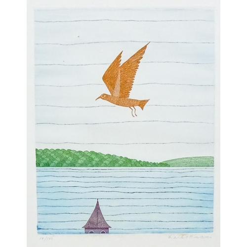 2219 - Keiko Minami (1911-2004), Japanese School, Limited edition colour etching, Bird in flight above wate... 