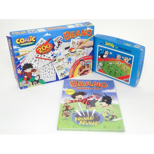 784 - A quantity of Beano  / Dandy collectables, comprising figurines, puzzle, comic maker kit, mug, 2011 ... 