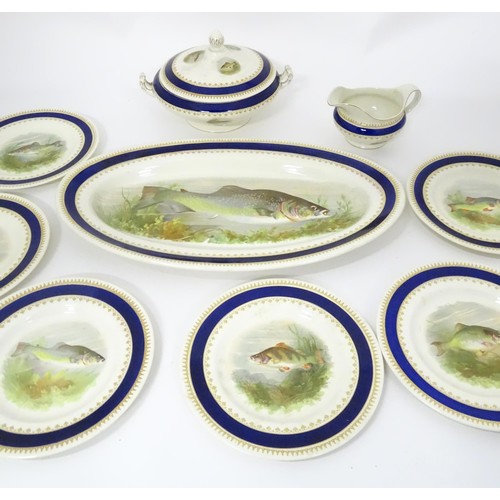 787 - A quantity of Wood & Sons Ltd. fish serving wares to include fish platter and six plates, lidded tur... 