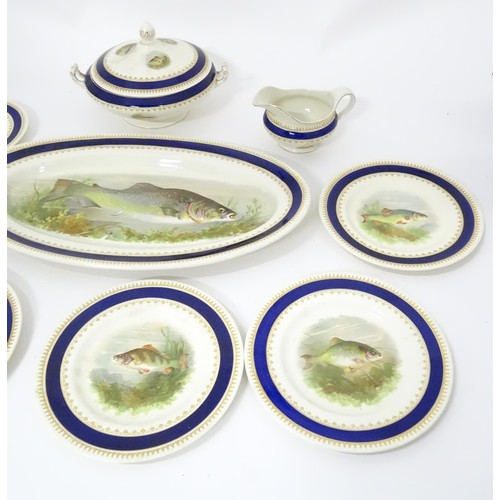 787 - A quantity of Wood & Sons Ltd. fish serving wares to include fish platter and six plates, lidded tur... 