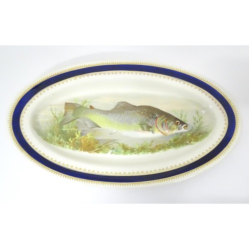 787 - A quantity of Wood & Sons Ltd. fish serving wares to include fish platter and six plates, lidded tur... 