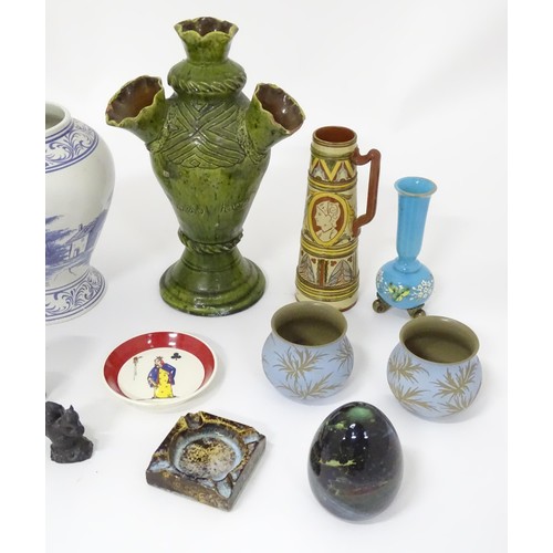 789 - A quantity of assorted ceramics to include Welsh a green glazed vase inscribed 'Blodau hard Flodau' ... 