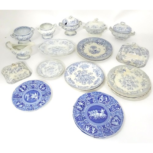 792 - A quantity of assorted blue and white dinner wares to include plates, tureens / serving dishes, sauc... 