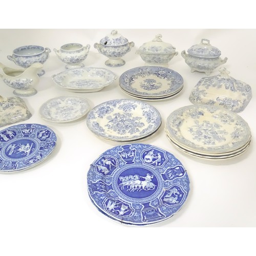 792 - A quantity of assorted blue and white dinner wares to include plates, tureens / serving dishes, sauc... 