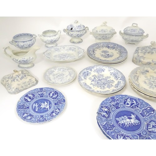 792 - A quantity of assorted blue and white dinner wares to include plates, tureens / serving dishes, sauc... 