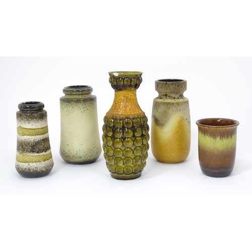 838 - Five West German vases to include a Bay example with bubble detail, a tapering vase with banded deta... 