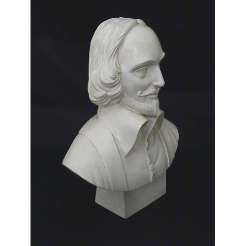 840 - A 20thC cast bust of a gentleman, possibly William Shakespeare. Approx. 21 1/2