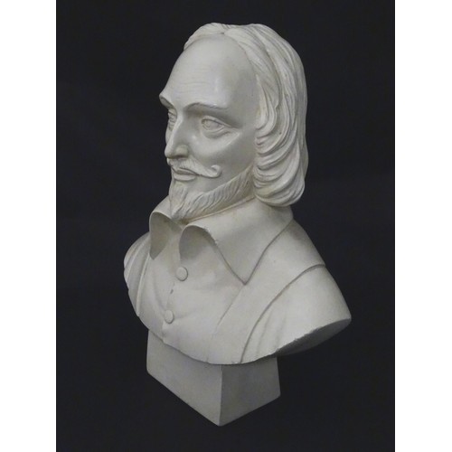 840 - A 20thC cast bust of a gentleman, possibly William Shakespeare. Approx. 21 1/2