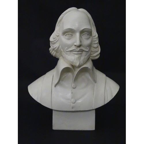 840 - A 20thC cast bust of a gentleman, possibly William Shakespeare. Approx. 21 1/2