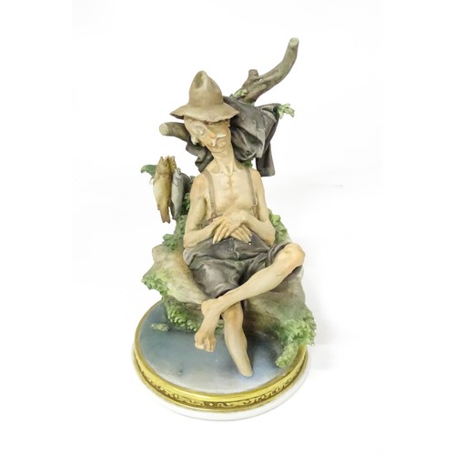 863 - A Capodimonte figure modelled as a sleeping fisherman, designed by Giuseppe Cappe. Approx. 9 3/4