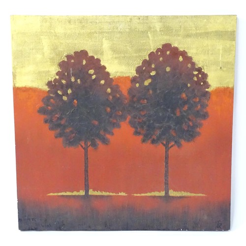 887 - A 20th / 21stC acrylic on canvas by Sabrina Roscino depicting two stylised trees. Signed with monogr... 