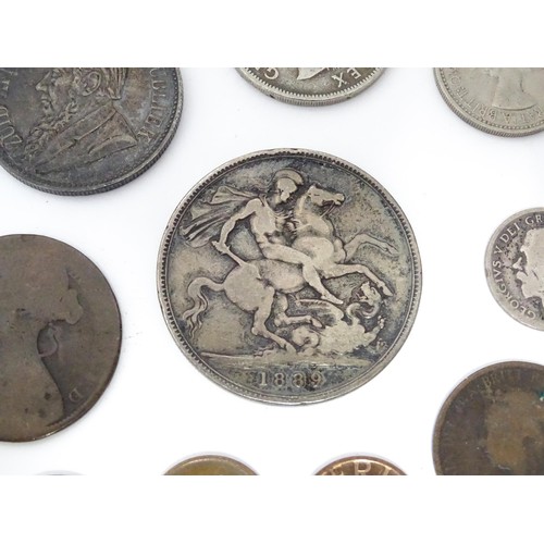 901 - Collector's coins: a quantity of coins and banknotes, to include a Queen Victoria 1889 crown coin, a... 