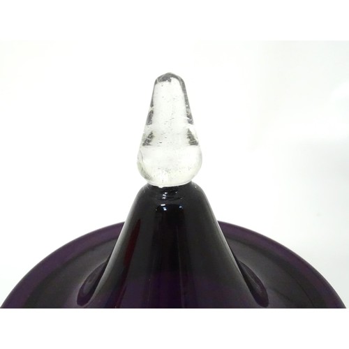 912 - A Murano glass style model of a cockerel. Together with an amethyst and clear glass lidded vase and ... 