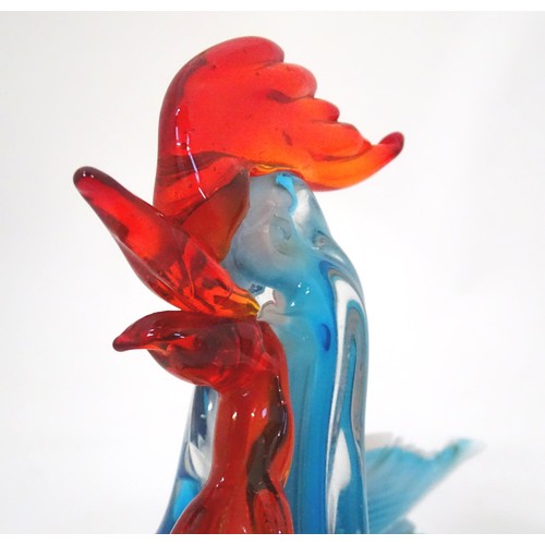 912 - A Murano glass style model of a cockerel. Together with an amethyst and clear glass lidded vase and ... 