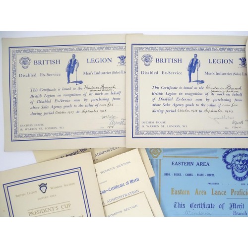 913 - Buckinghamshire local interest : a quantity of 1930s Royal British Legion Wendover branch certificat... 