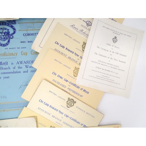 913 - Buckinghamshire local interest : a quantity of 1930s Royal British Legion Wendover branch certificat... 