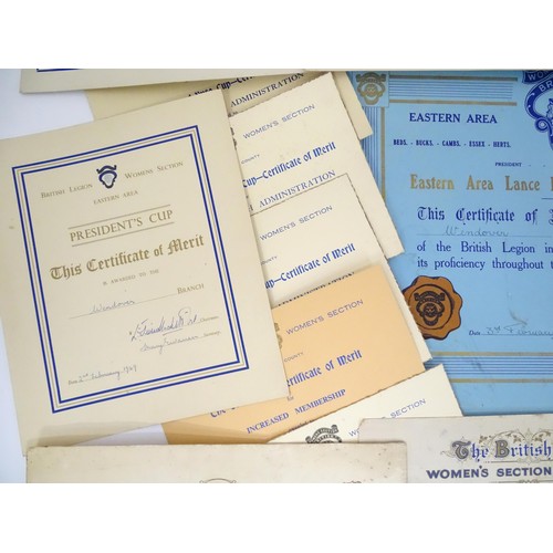 913 - Buckinghamshire local interest : a quantity of 1930s Royal British Legion Wendover branch certificat... 