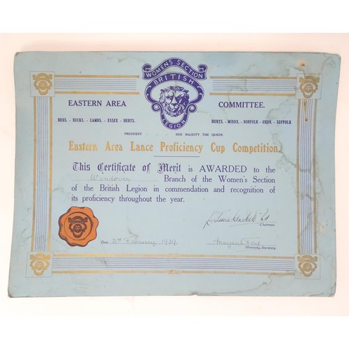 913 - Buckinghamshire local interest : a quantity of 1930s Royal British Legion Wendover branch certificat... 