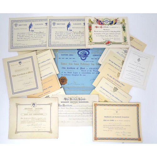 913 - Buckinghamshire local interest : a quantity of 1930s Royal British Legion Wendover branch certificat... 