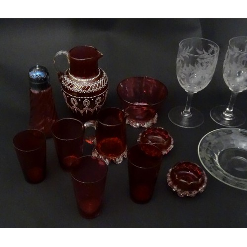 921 - A quantity of assorted Victorian and later glassware to include various wine glasses including two w... 