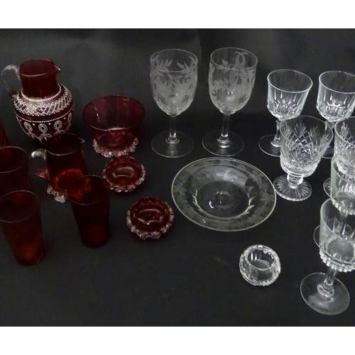 921 - A quantity of assorted Victorian and later glassware to include various wine glasses including two w... 