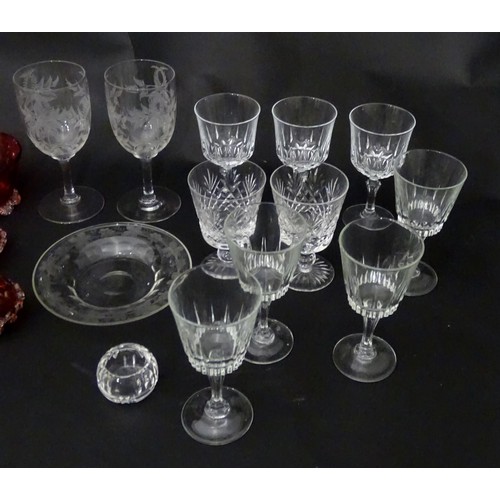 921 - A quantity of assorted Victorian and later glassware to include various wine glasses including two w... 