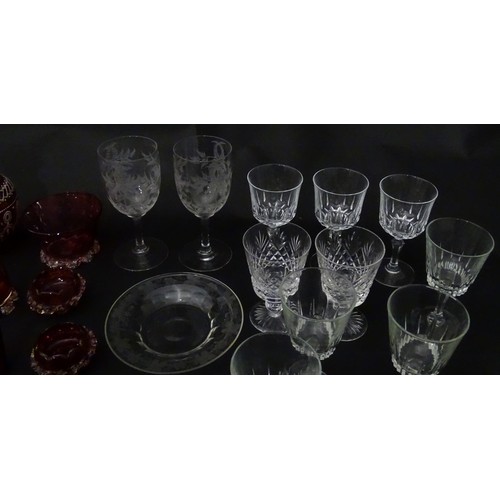 921 - A quantity of assorted Victorian and later glassware to include various wine glasses including two w... 