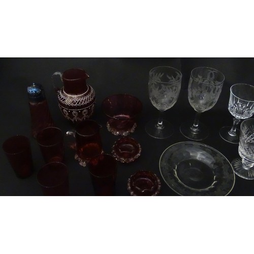 921 - A quantity of assorted Victorian and later glassware to include various wine glasses including two w... 