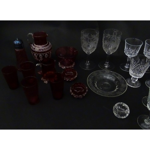 921 - A quantity of assorted Victorian and later glassware to include various wine glasses including two w... 