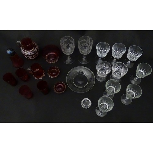 921 - A quantity of assorted Victorian and later glassware to include various wine glasses including two w... 