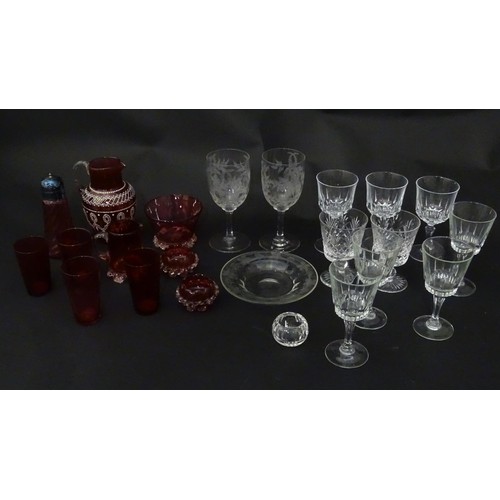 921 - A quantity of assorted Victorian and later glassware to include various wine glasses including two w... 