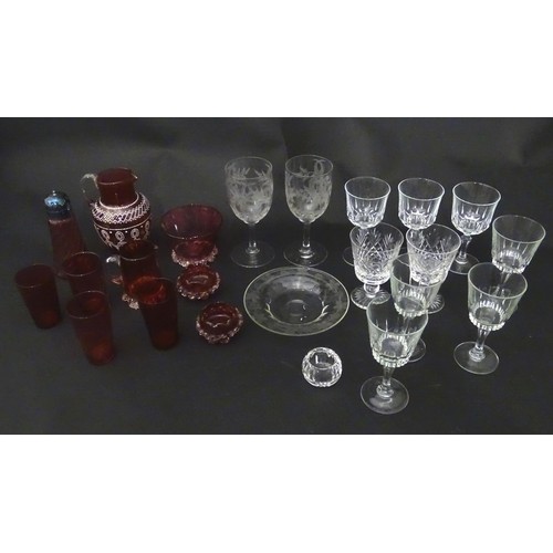 921 - A quantity of assorted Victorian and later glassware to include various wine glasses including two w... 