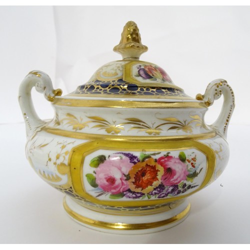 923 - A quantity of 19thC tea wares with floral and gilt decoration to include teapot and stand, sucrier, ... 