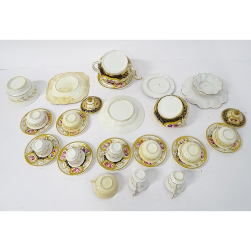 923 - A quantity of 19thC tea wares with floral and gilt decoration to include teapot and stand, sucrier, ... 