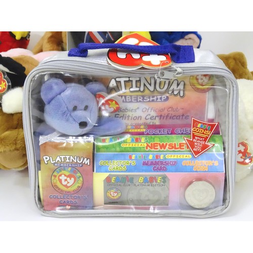 935 - Toys: A quantity of TY Beanie Babies etc. Glory the Bear, Erin the Bear, Britannia the Bear, Milleni... 