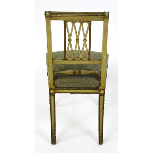 242 - A Louis XVI style side chair with a sprung seat and raised on turned front legs. 17