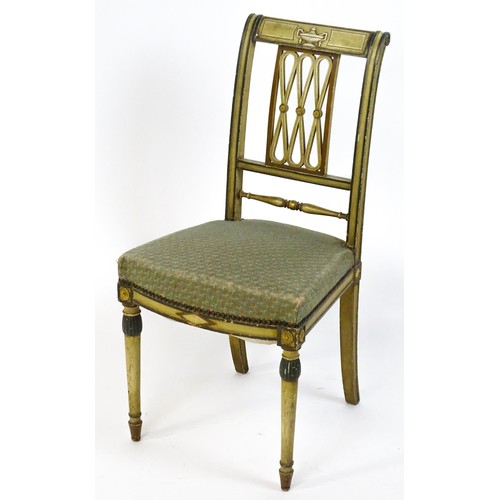 242 - A Louis XVI style side chair with a sprung seat and raised on turned front legs. 17