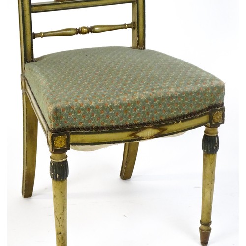 242 - A Louis XVI style side chair with a sprung seat and raised on turned front legs. 17