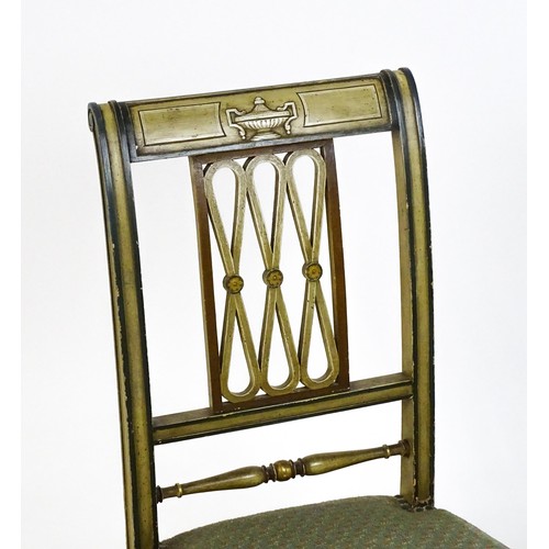 242 - A Louis XVI style side chair with a sprung seat and raised on turned front legs. 17