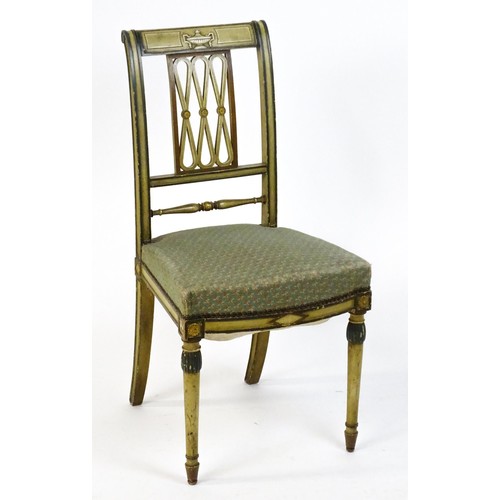 242 - A Louis XVI style side chair with a sprung seat and raised on turned front legs. 17