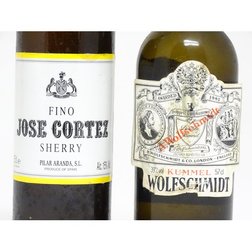 1148A - A 75cl bottle of Jose Cortez sherry, together with a 57cl bottle of Wolfschmidt kummel (2)