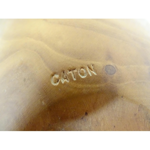 1409 - Treen : A 20thC carved wooden bowl oval form, stamped Caton under, possibly by Paul Caton. Approx. 1... 