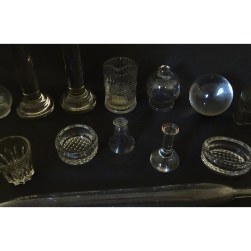 334 - A quantity of assorted scientific / medical glassware and implements, to include vessels, sphere, li... 