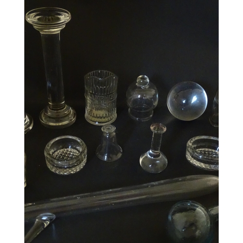 334 - A quantity of assorted scientific / medical glassware and implements, to include vessels, sphere, li... 