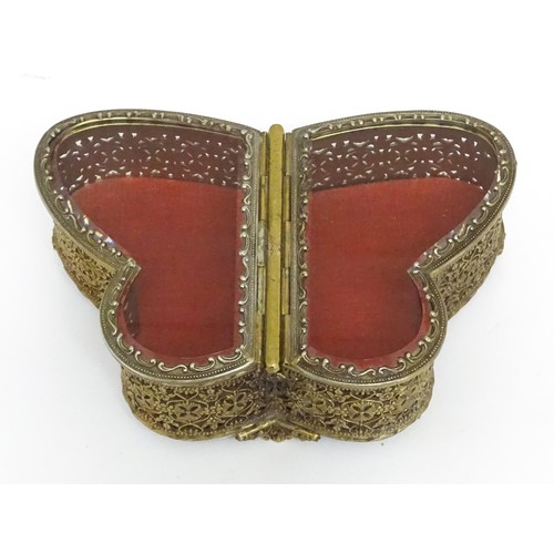 1444 - A late 19th / early 20thC table top bijouterie case / jewellery box / casket of butterfly form with ... 