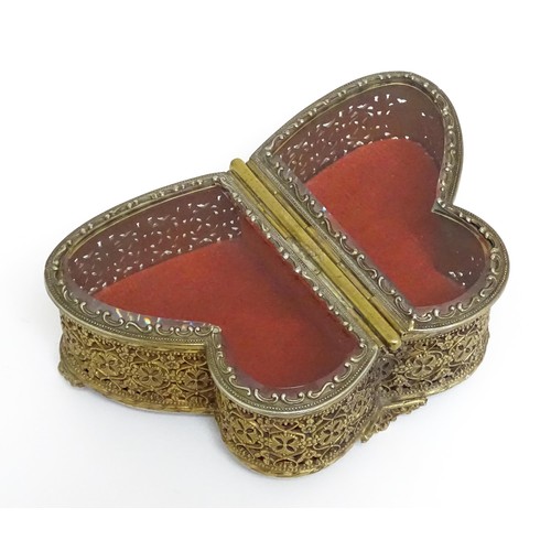 1444 - A late 19th / early 20thC table top bijouterie case / jewellery box / casket of butterfly form with ... 