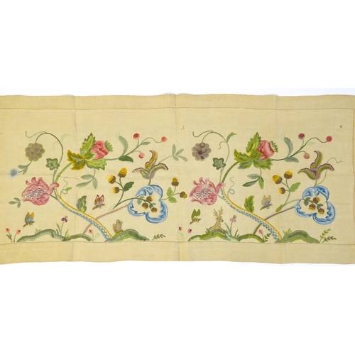 1411 - An early 20thC Arts & Crafts crewelwork embroidery decorated with flowers, foliage, acorns, insects ... 