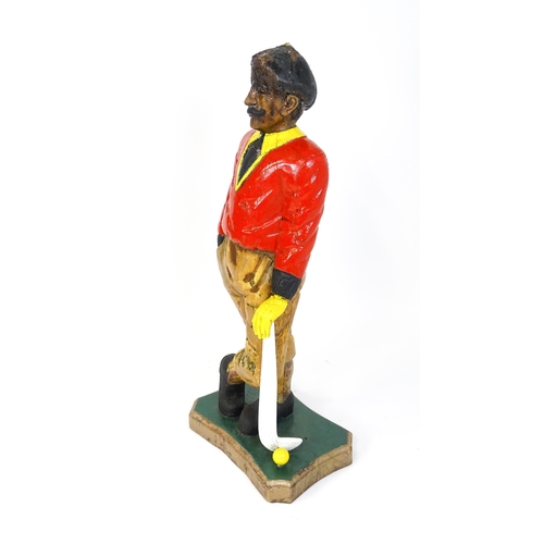 1577 - A painted wooden golf shop display figure modelled as an early 20thC golfer, resembling Tom Morris o... 