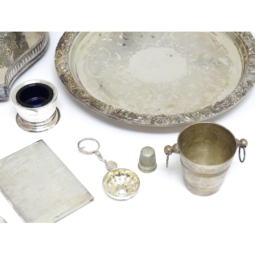 726 - A quantity of assorted silver plated wares to include a claret jug with silver plate mounts by Hukin... 